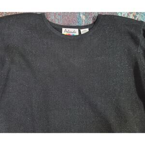 VTG Arlando Black Sparkly Round Neck Soulder Pads Top Large Lightweight Stretchy